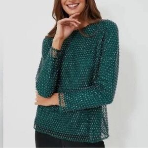 Tuckernuck hyacinth house sequin Gemma blouse ladies size xxs green emerald